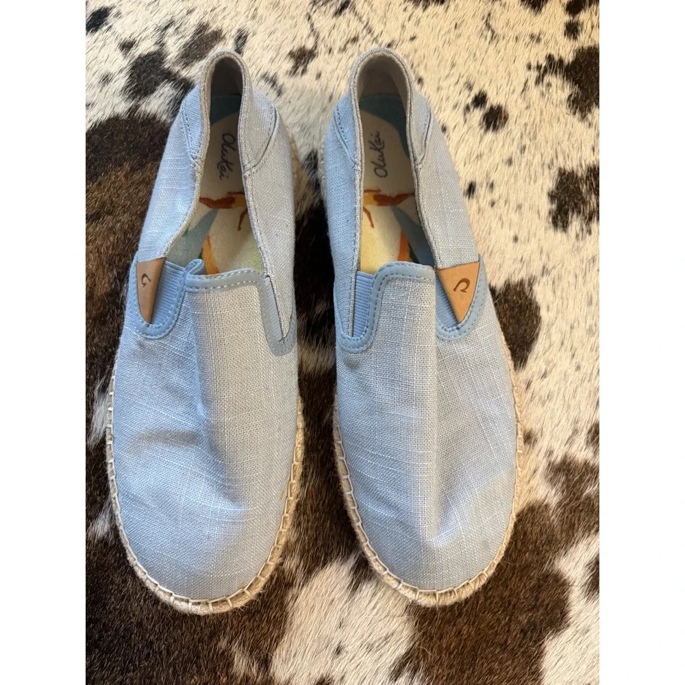 Olukai Kaula Pa'a Kapa Women's Espadrilles Light Blue Size 6.5